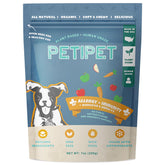 Petipet Dog Allergy Relief Chews bottle top view for natural skin support.