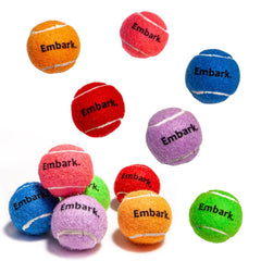 Petite Paws colorful squeaky tennis ball 12-pack supports engaging fetch for small dogs.
