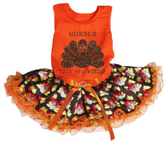 Petitebella Brown Gobble Dress turkey-front view festive outfit for small dogs