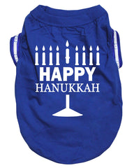 Petitebella Happy Hanukkah Candelabra Puppy Shirt in blue for festive outings and cozy wear.