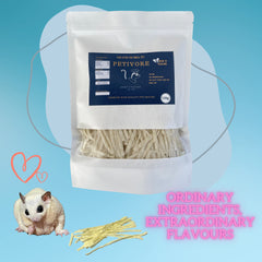PETIVORE fish stick hamster treat showcases protein-packed bite for small rodents.