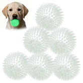 Petizer glow-in-the-dark fetch ball close-up glowing for nighttime visibility.