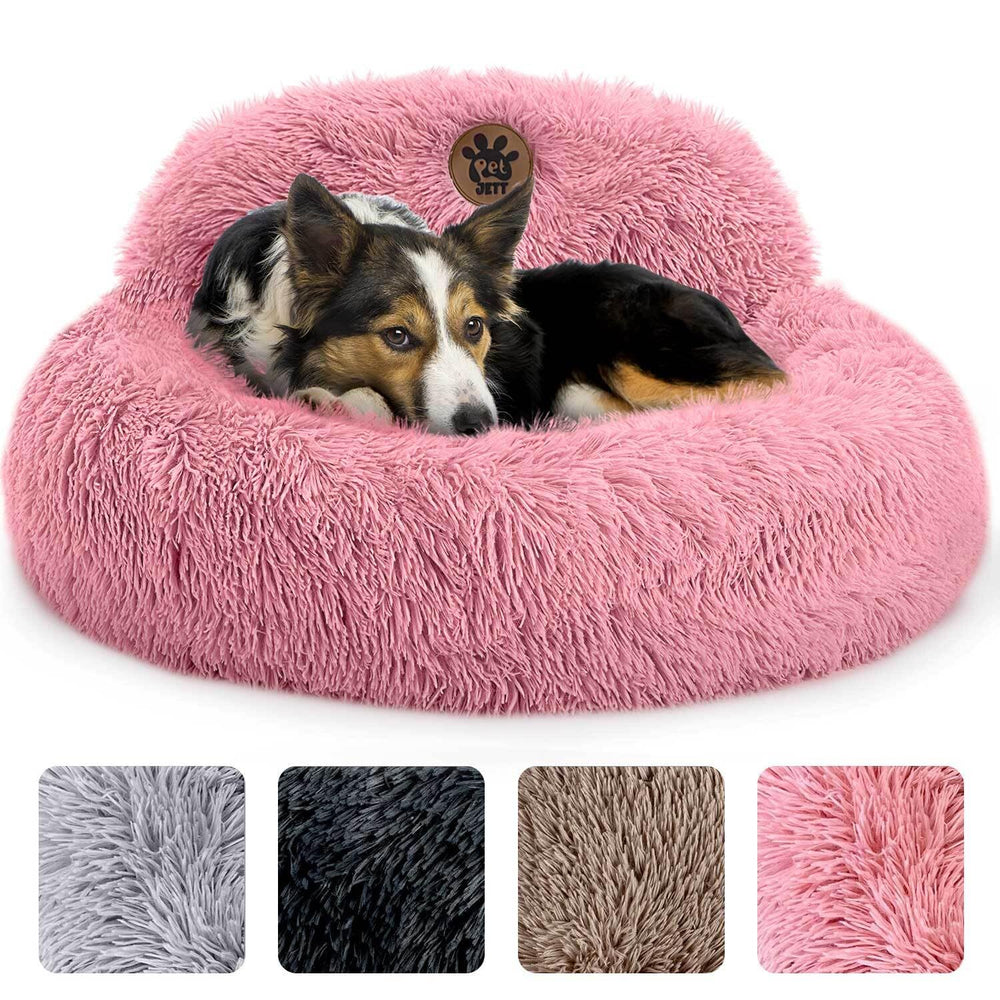 PetJett Calming Donut Bed top view pink—plush comfort for cozy naps