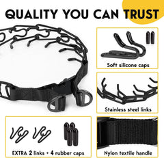 PetJett prong collar featuring sturdy D-ring for secure leash attachment.