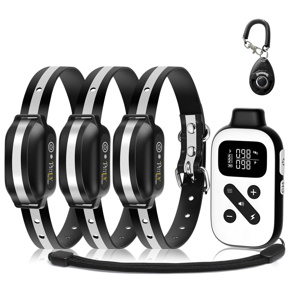 PetJoy 3-dog shock collar packaging highlights three-dog compatibility
