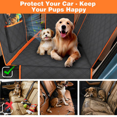 PetJoy 600D heavy-duty fabric backseat view, durability against claws and spills.