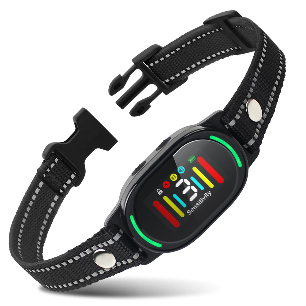 PetJoy Smart Bark Collar front view with adjustable strap for a comfortable fit.