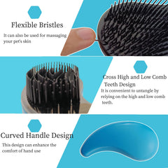 PetJoyHaven comma-shaped small-dog-brush blue handle ergonomic—ergonomic grip eases grooming.