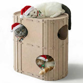 PETKARAY 2-Story Cat House front view highlighting sturdy felt and cozy hideaway.