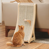 PETKARAY curved scratcher assembly shows sturdy wooden frame for long-lasting use