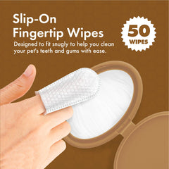 Petkin Fingertip Tooth Wipes with peanut butter flavor make brushing enjoyable for pets.
