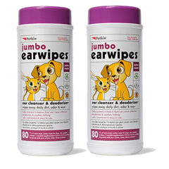 Petkin Jumbo Ear Wipes packaging shown with resealable canister for on the go cleaning