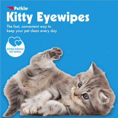 Petkin Kitty Eye Wipes canister lid shows reseal for moisture