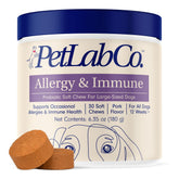 PetLab Co. Allergy & Immune Daily Probiotics packaging shows 30 chews for dogs, daily support implied.