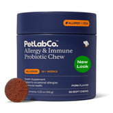 PetLab Co. Allergy & Immune Probiotics packaging highlights premium seasonal support.