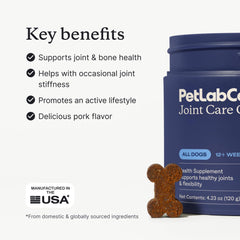 PetLab Co. Joint Care Chews omega-3 content supports joints and coat.