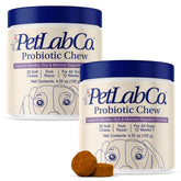 PetLab Co. Probiotics for Dogs bottle pours with pork-flavored chews for gut health support.