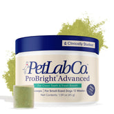 PetLab Co. ProBright dental powder tub front promotes fresher breath.