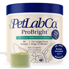 PetLab Co ProBright dental powder large dog bottle for easy daily breath freshening.
