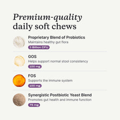 PetLab Co probiotic chews show inulin and pumpkin for digestion.