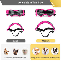 PETLESO dog goggles curved-lens design in pink offers comfortable eye coverage.