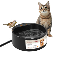 PETLESO outdoor heated water bowl thermostat closeup showing warmth control for winter hydration