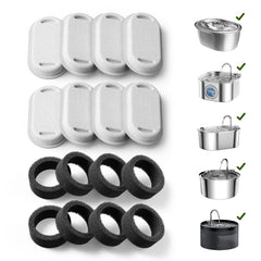 PETLIBRO replacement filters eight-pack shown, PLWF003/PLWF006 compatibility for cleaner hydration.