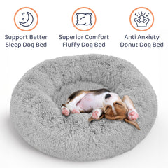 Petloox Donut Bed grey plush close-up — inviting warmth for restful naps.
