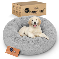 Petloox Donut Dog Bed grey small angle — ultra-soft comfort for cozy naps.