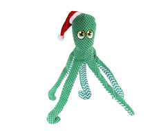 Pet Lou Holiday Squeak Crinkle Octopus toy in green, ideal for interactive play and holiday fun.