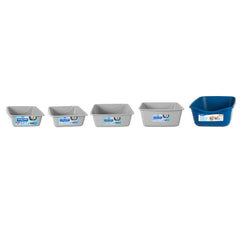 Petmate Open Litter Pan gray small—front view with rim for easy lifting.