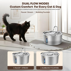 PETME2 fountain offers dual flow modes for personalized hydration in cats and dogs.