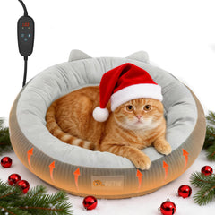 PETNF heated cat bed with donut design provides warm comfort for cats.