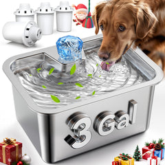 PETNF large dog water fountain lid shows secure 3-gallon setup for spill-free hydration.