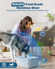 PETNF stainless steel dog fountain SUS304 prevents odor buildup and keeps water fresh.