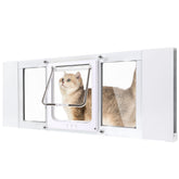 Petoasis compact cat door window side view shows damage-free installation and easy access