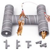 PETOCAT cat tunnel 4-way with teaser wand promotes interactive bonding during play