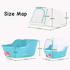 Petalphabet teal hooded litter box with removable top cover eases cleaning and reduces spills.