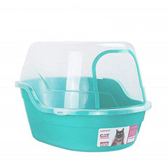 Petphabet jumbo hooded litter box teal top view showing roomy interior for multiple cats.