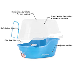 Petphabet jumbo hooded litter box door opening demonstrates accessible entry for cats.