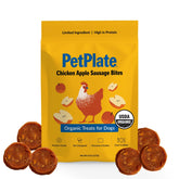 PetPlate Chicken Apple Sausage Bites pack—ideal training reward for dogs.