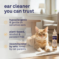 Petpost Cat Ear Cleaner application steps illustrate simple, stress-free use