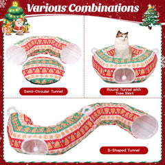Petrendy Christmas Tree Cat Tunnel side view highlights sturdy steel frame and durable play space.