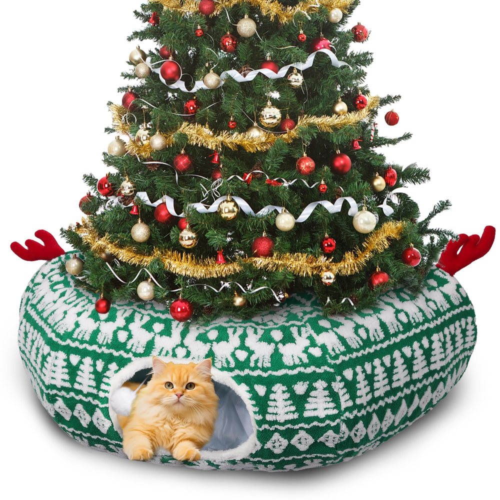 Petrendy Christmas Tree Cat Tunnel under-tree view offers a cozy hideaway for pets.