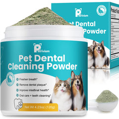 Petrivium dog dental powder packaging shows an easy tub for ongoing oral care.