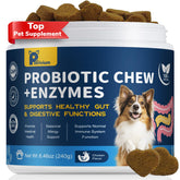 Petrivium dog probiotic chews pack shows gut health support for dogs.