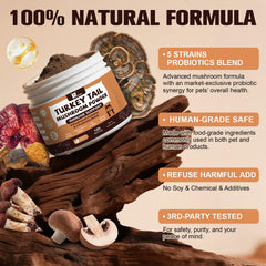Petrivium turkey-tail mushrooms for dogs and cats emphasizes skin support and vitality.
