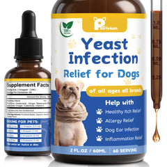 Petrivium yeast-dog-treatment-bottle showing natural relief focus