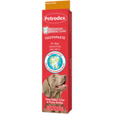 Petrodex dog toothpaste peanut flavor close-up on 2.5oz tube for easy brushing