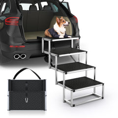 PetRuna dog stairs for car with foldable non-slip surface providing safe climbs